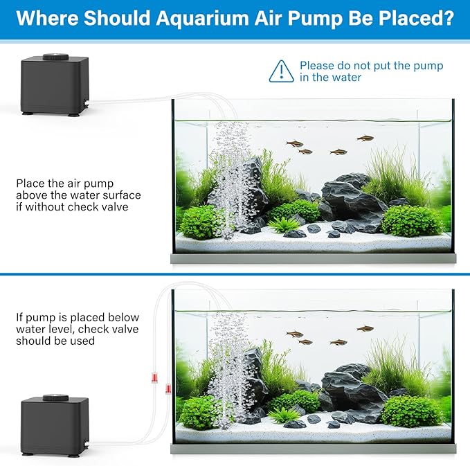 hygger Aquarium Air Pump, Quiet Adjustable Fish Tank Air Pump, 4W/7W/11W Powerful Oxygen Aerator Dual Stainless Steel Outlets with Air Stone Bubbler for Small Medium Large Fish Tank, Hydroponic
