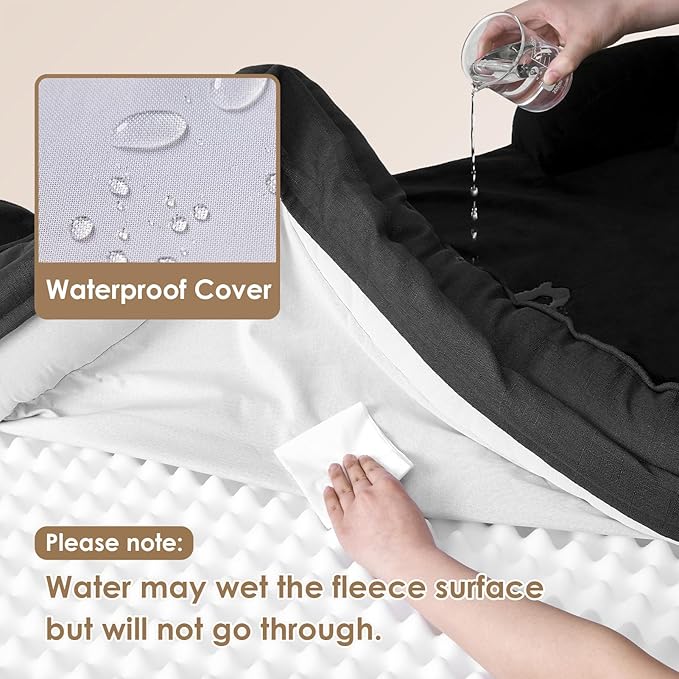 EHEYCIGA Orthopedic Dog Beds for Large Dogs, Waterproof Memory Foam Large Dog Bed with Sides, Non-Slip Bottom and Egg-Crate Foam Pet Couch Bed with Washable Removable Cover, Black