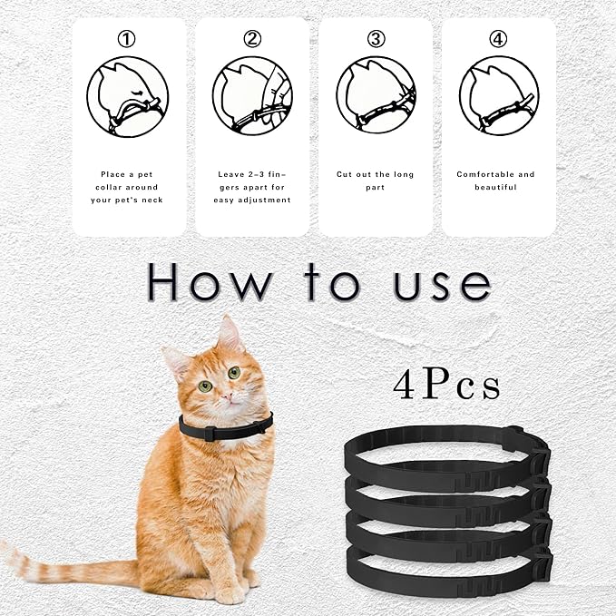 Simnice Calming Collar for Cats - 4 Pack, Adjustable Calming Collar for Cats - Pheromone Cat Collars for Anxiety & Stress Relief, Water-Resistant & Long-Lasting Effect (Black)