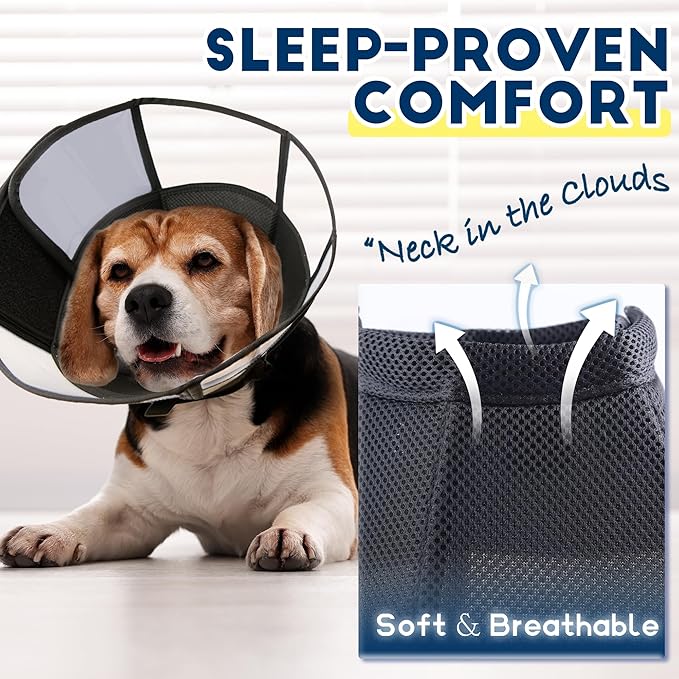 Soft Dog Cone Collar, Comfortable Pet Recovery Neck Collars After Surgery for Large Medium Dogs, Plastic Breathable Elizabethan Dog Head Circle Stop Licking, Adjustable Cones 20cm /8" Long (M Black)