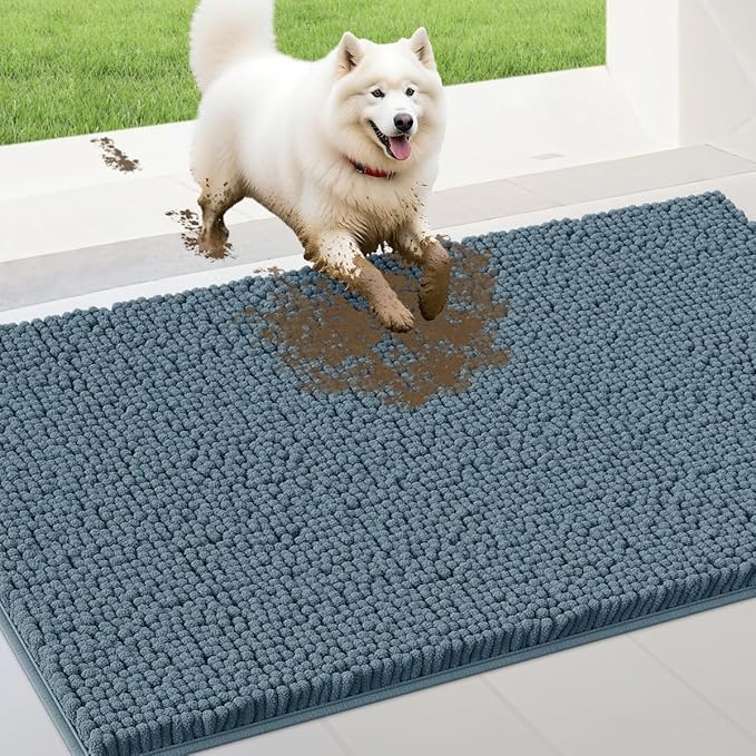 IM HOME Extra Large 60" x 36" Dusty Blue Dog Door Mats for Muddy Paws, Chenille Absorbent Dog Mat, Non Slip Heavy Mud Mat for Dogs, Soft Pet Bed Mat for Entryway, Mud Paws, Inside Floor