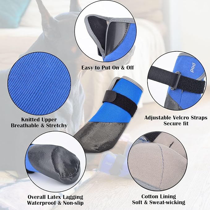 Dog Shoes Lightweight Dog Boots-Breathable Knitted Paw Protector with Adjustable Strap for Hot Pavement, Rain Walking, Hardwood Floors Anti Slip Reduce Noise, Prevent Licking Paws(Blue,L)