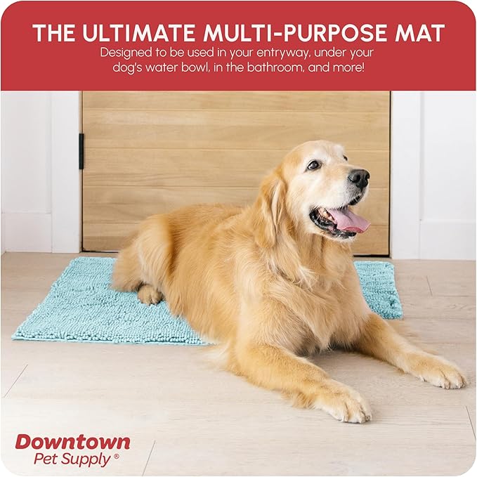 My Doggy Place Microfiber Dog Mat for Muddy Paws, 36" x 26" Light Blue - Absorbent and Quick-Drying Dog Paw Cleaning Mat, Washer and Dryer Safe - Non-Slip Rubber Backed Dog Floor Mat, Large