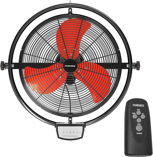 20 Inch Wall Metal Fan Pro Series Remote Control, High Velocity Wall Mount Fans for Commercial, Residential, Warehouse, Covered Patio, Shop, Garage, Barn 3 Speed 5200 CFM UL Safety Listed