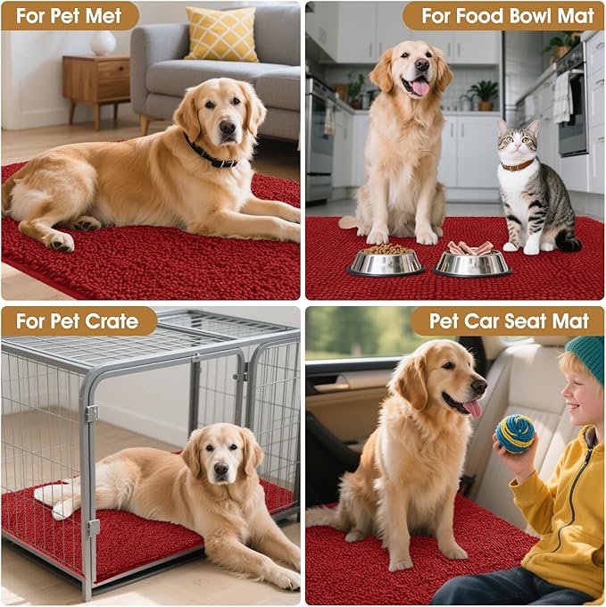 IM HOME 48" x 38" Red Dog Door Mats for Muddy Paws, Chenille Absorbent Dog Mat, Non Slip Heavy Mud Mat for Dogs, Soft Pet Bed Mat for Entryway, Mud Paws, Inside Floor