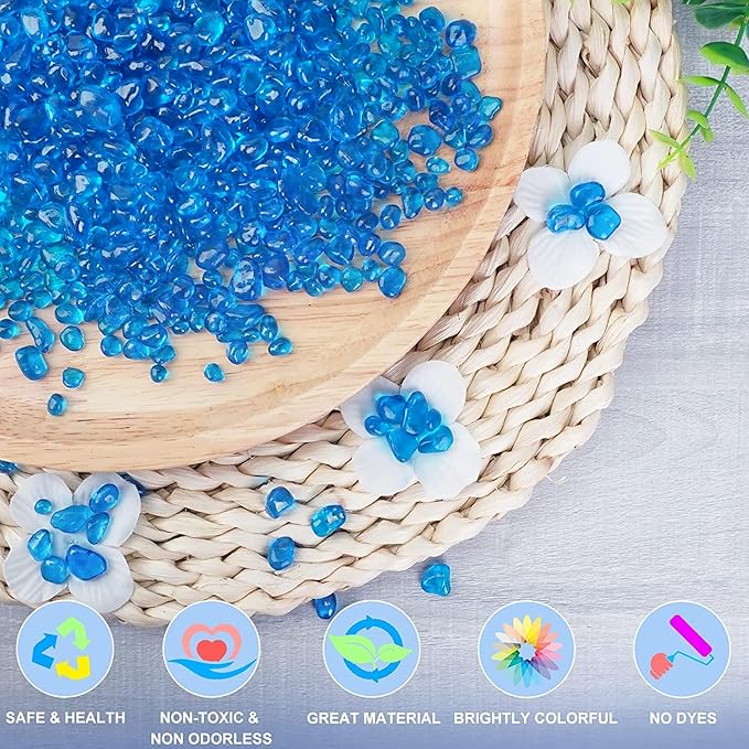 Keedolla Fish Tank Rocks Beads Aquarium 0.93LB, Clear Glass Pebbles Stones Gravel for Vases Fillers, Garden, Aquarium, Betta Fish Turtle Tank, Succulent Plants Decor - Sea Blue