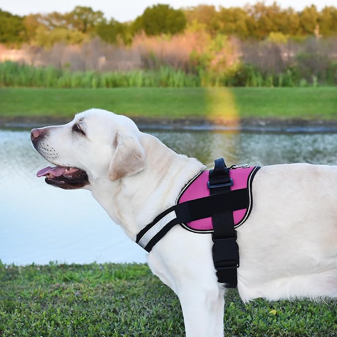 Dogline Dog Harness, Reflective No-Pull Adjustable Vest with Handle, Breathable No-Choke Harness for Small, Medium or Large Dogs Room for Patches Girth 18 to 24 in Pink