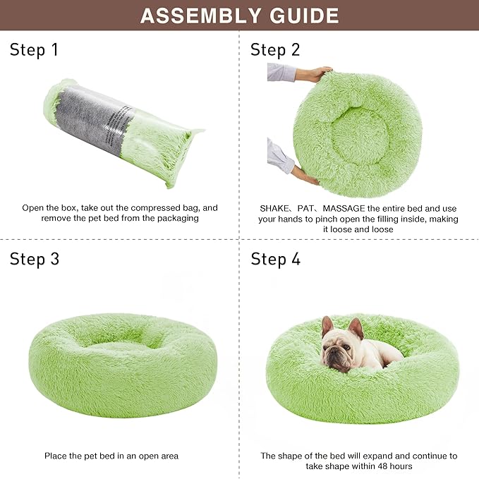 Love's cabin 20in Cat Beds for Indoor Cats - Cat Bed with Machine Washable, Waterproof Bottom - Light Green Fluffy Dog and Pet Calming Cushion Bed for Joint-Relief and Sleep Improvement