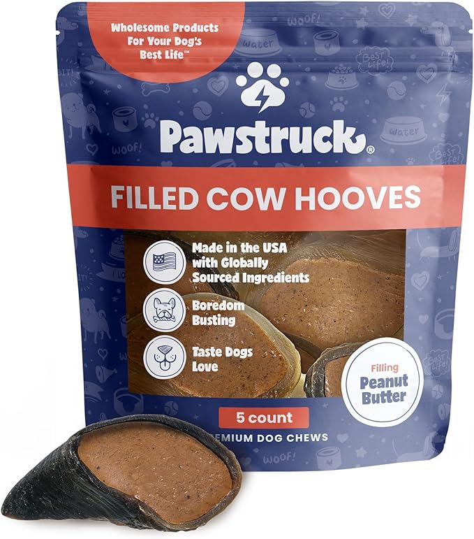 Pawstruck Peanut Butter Filled Cow Hooves for Dogs – Made in USA, Long-Lasting Dental Treats and Chews – Beef Hoof – 5 Count – Packaging May Vary