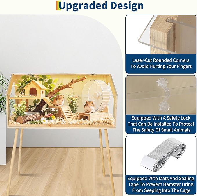 Hamster Cage with Legs, 40" L x 20" W x 47.5" H Large Hamster Habitats Enclosure with Acrylic Window & Openable Top,Small Animal Cage Chew Proof for Guinea Pig, Chinchilla, Gerbil