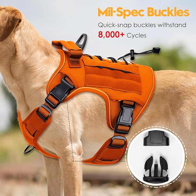 Heavy-Duty Tactical Dog Harness for Large Dogs, No Pull Adjustable Reflective Pet Vest with Molle System, K9 Military-Grade Control for Service Training, Outdoor & 10+ Breeds, Orange, XX-Large
