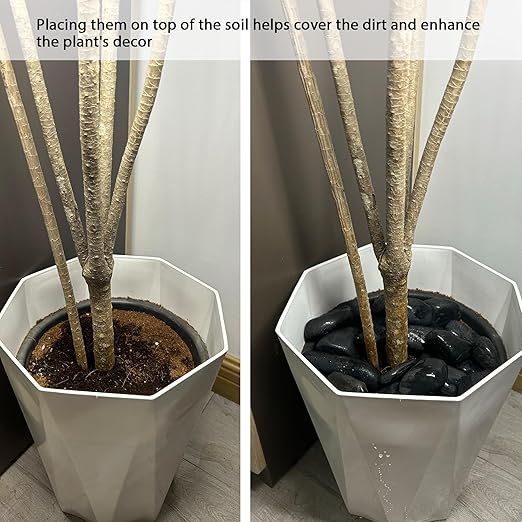 18LB 1"-2" Black River Rocks for Plants, Polished Pebbles for Garden Landscaping, Planters, Aquariums, Vase Fillers – Indoor & Outdoor Decor