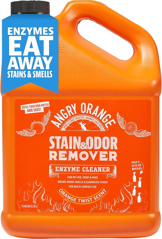 ANGRY ORANGE 1 Gallon Enzyme Cleaner and Deodorizer, Pet Stain and Odor Remover for Dog & Cat Urine and Stains - Citrus, Made in USA