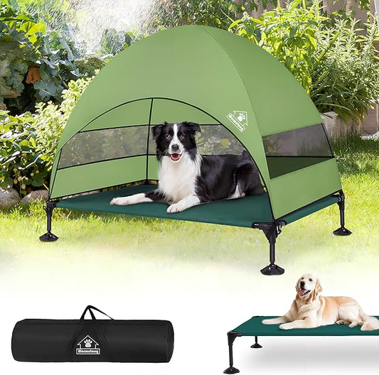 Elevated Outdoor Dog Bed with Canopy & Adjustable Feet - Larger Shade for Camping, Backyard & Patio