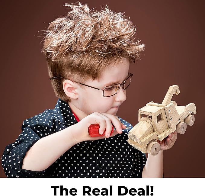 Kraftic Woodworking Building Kit for Kids and Adults, with 3 Educational DIY Carpentry Construction Wood Model Kit Toy Projects for Boys and Girls - Tow Truck, Birdhouse and Dump Truck