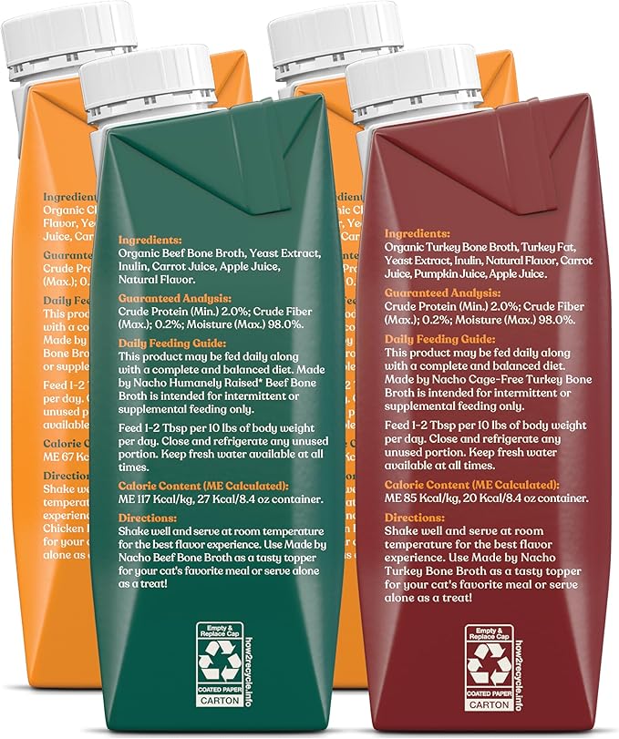 Made by Nacho Bone Broth Cat Food Topper for Hydration and Picky Eaters - Add Protein and Flavor to Your Dry Cat Food – 11 oz. (Pack of 4), Variety Pack