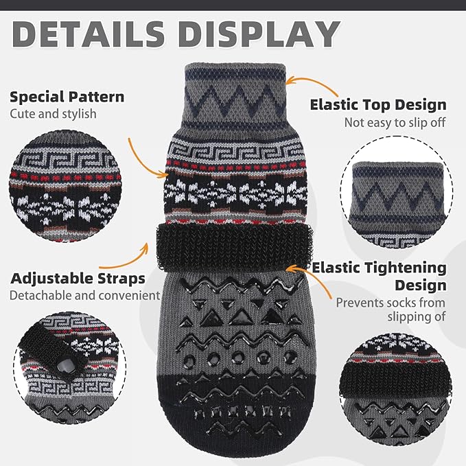 KOOLTAIL Dog Socks to Prevent Licking Paws for Hardwood Floors Anti Slip, Winter Warm Dog Boots&Paw Protector with Grippers, Double Sides Dog Shoes Booties for Small Medium Large Senior Dogs