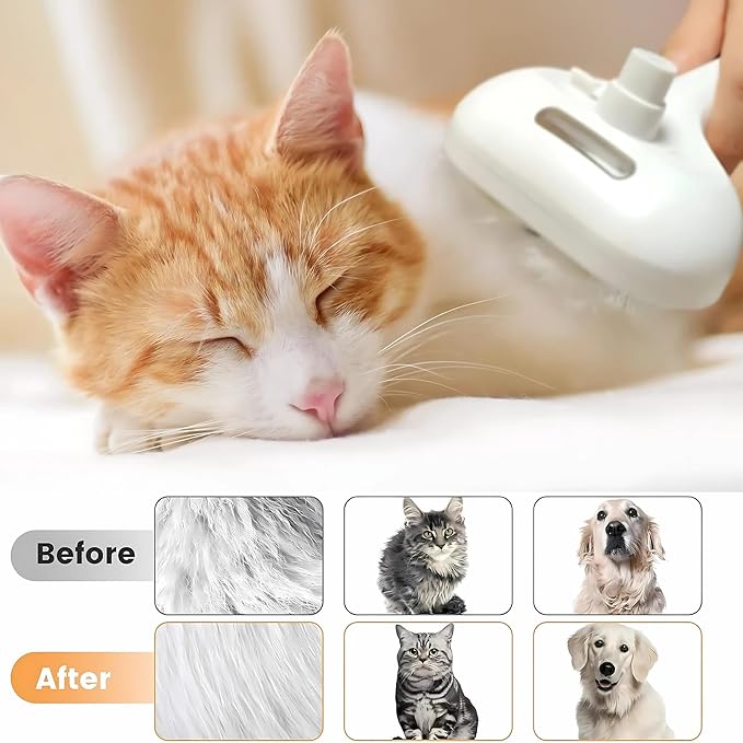 4 in 1 Cat Steam Brush: steam brush for cats, Grooming, Shedding, Mist Spray, Hair Removal Comb & Massager, USB Rechargeable Self Cleaning cat steam brushes for indoor cats - Pink