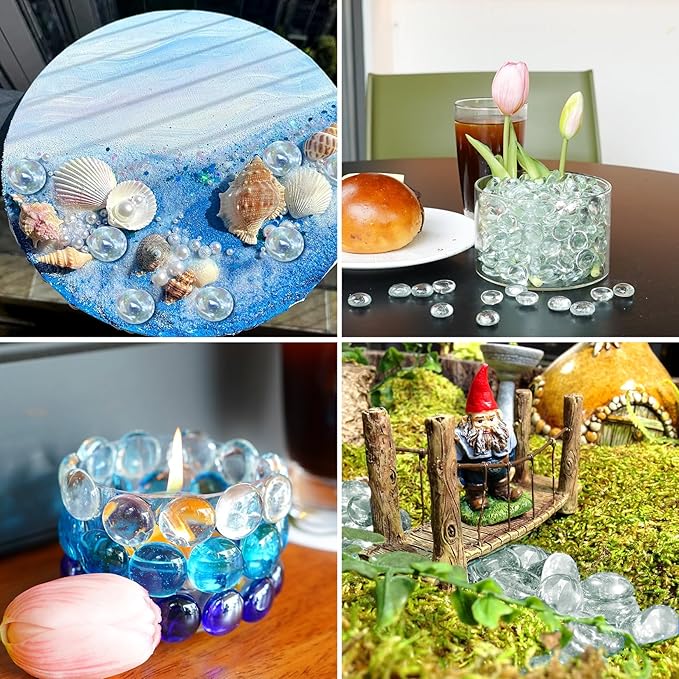 10LB Clear Flat Glass Marbles for Vases, Gemstone Beads Vase Filler Decorative Glass Pebbles for Fish Tank, DIY Crafts, Aquarium Decor Rocks