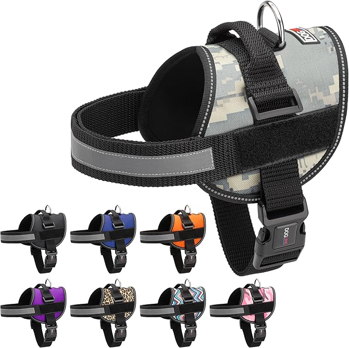 Dogline Dog Harness, Reflective No-Pull Adjustable Vest with Handle for Walking, Training, Breathable, No - Choke Harness for Small, Medium or Large Dogs Room for Patches Girth 27 to 34 in Urban Camo