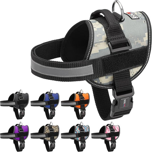 Dogline Dog Harness, Reflective No-Pull Adjustable Vest with Handle for Walking, Training, Breathable, No - Choke Harness for Small, Medium or Large Dogs Room for Patches Girth 15 to 18 in Urban Camo