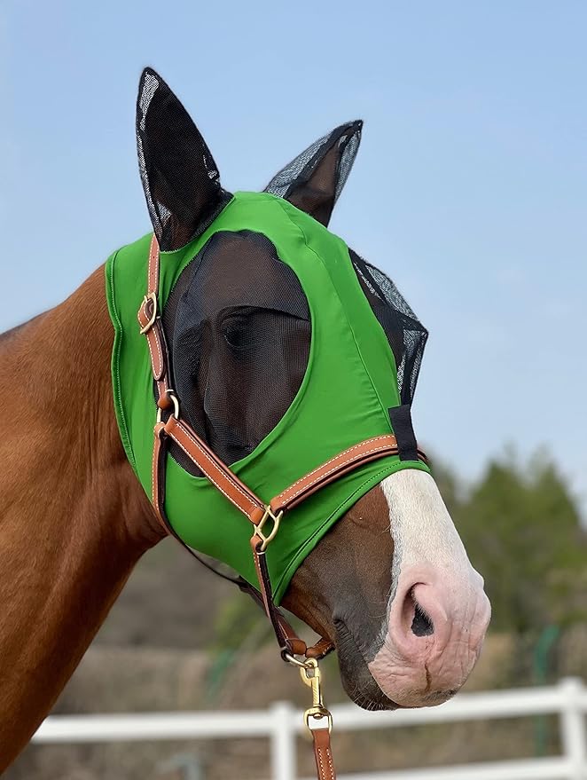 Horse Fly Mask Super Comfort Horse Fly Mask Elasticity Fly Mask with Ears We Only Make Products That Horses Like… (Hunter Green, L)