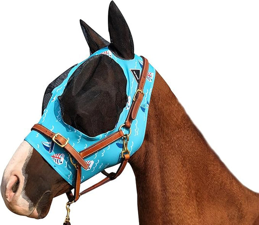 Horse Fly Mask Super Comfort Horse Fly Mask Elasticity Fly Mask with Ears We Only Make Products That Horses Like… (Sky Blue, M)