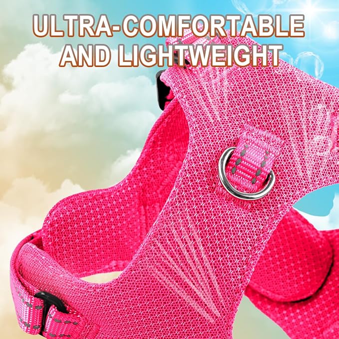 Dog Harness Step in Dog Vest Harness, Reflective Adjustable Puppy No Pull Harness Breathable Soft for Small and Medium Dogs Cats, Pink, S