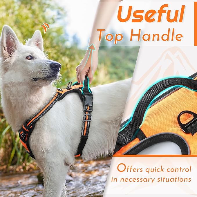 Eagloo Dog Harness Medium Sized Dog, No Pull Service Vest with Reflective Strips and Control Handle, Adjustable and Comfortable for Walking, No Choke Pet Harness with 2 Metal Rings, Orange, M
