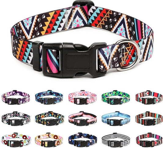 Mercano Adjustable Dog Collar - Special Design Patterns, Soft Nylon Comfortable Durable Pet Collar for Small Medium Large Dogs (L, Ethnic Pink)