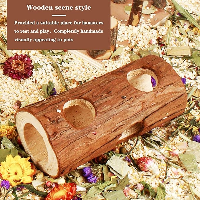 Natural Wooden Hamster Tunnels & Hideouts – Chew-Safe Birch Trunk Tubes for Dwarf Hamsters, Gerbils, Mice – Cage Accessories, Exercise Toy, Forest-Themed Small Pet Habitat