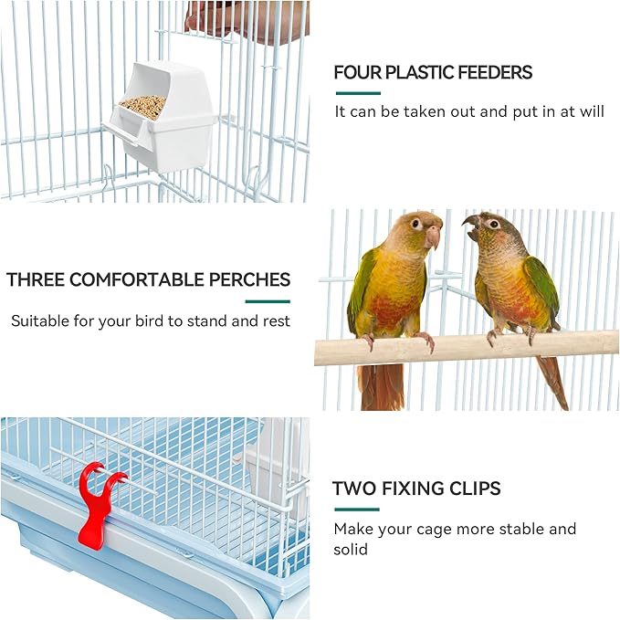 YITAHOME 62 inch Metal Bird Cage, Large Parakeet Cages for Parrot, Cockatiel, Lovebird, Pigeon with Roof Top, Rolling Stand and Hanging Accessories, White