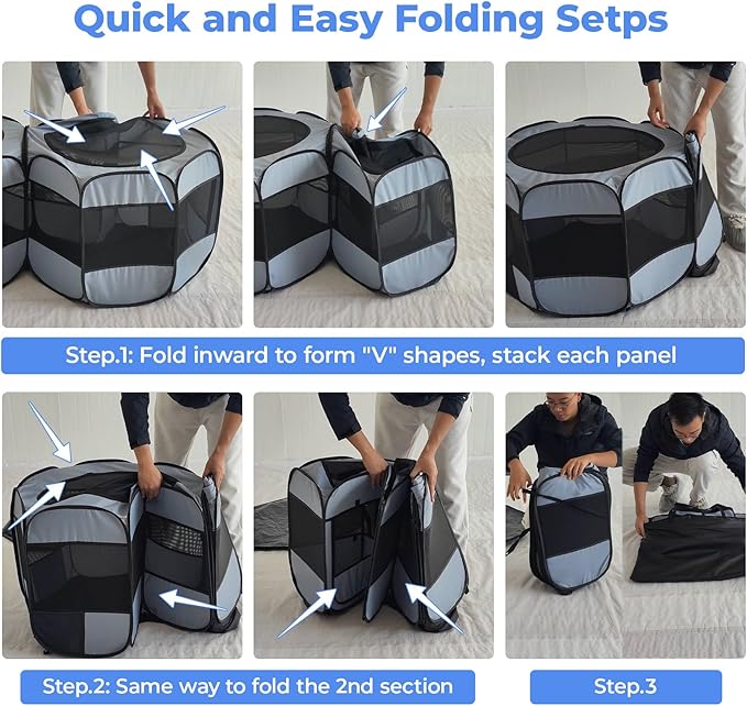 2-in-1 Dog Playpen, Pop Up Cat Puppy Pet Playpen, Indoor Outdoor Cats Enclosed, Cat Tent Crate Cage Kennel, Portable Playpen for Kitten and Small Animals(No Divider, Unified Space)