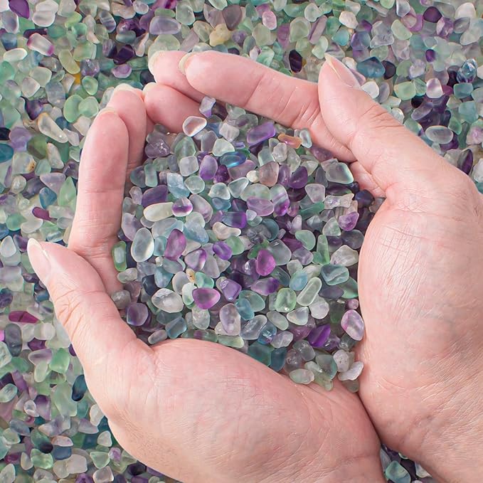 3 Lb Fluorite Crystal Chips Aquarium Fish Tank Gravel, Tumbled Crushed Stone Crystal Chips Bulk Irregular Shaped Decorative Vase Fillers Aquarium Gravel Rocks