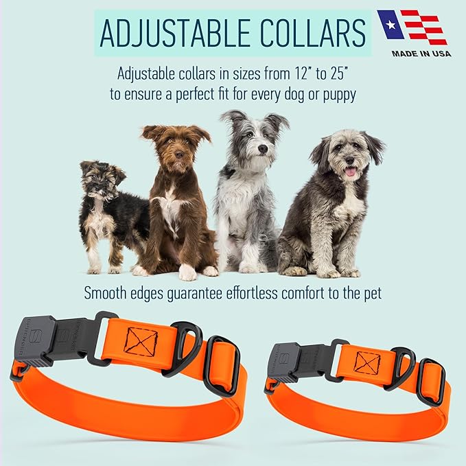 Dogline Biothane Waterproof Dog Collar with Herm Sprenger Black Stainless Steel Quick Release Buckle – Heavy Duty Tactical Durable Collar for Dogs – Comfortable and Safe Pet Collar W1 L 15-25" Orange