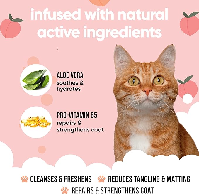 Peach Cat Shampoo - Deep Cleansing Shampoo for Cats - Fruity Scented - with Aloe Vera and B5 (16.90oz)