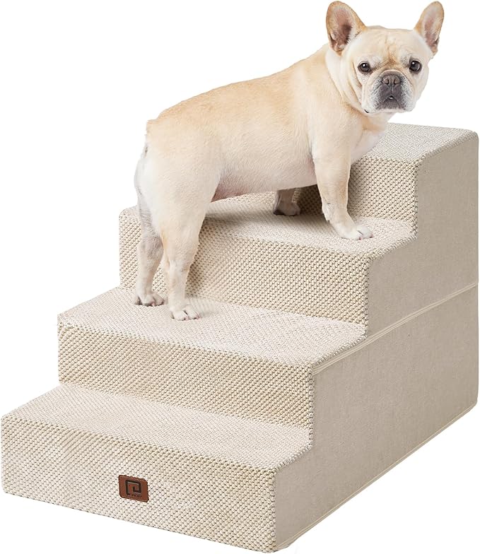 EHEYCIGA Dog Stairs for Bed 20" H, 4-Step Extra Wide Dog Steps for High Bed, Pet Steps for Small Dogs and Cats, Non-Slip Balanced Pet Ramp Indoor, Beige