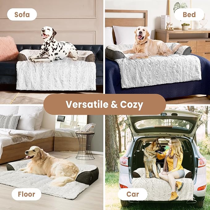 Calming Dog Bed for Couch, 35 x 31 inch Removable Couch Cover for Dogs/Cats Washable, Non-Slip Fluffy Plush Dog Sofa Mat for Furniture Protector - Grey