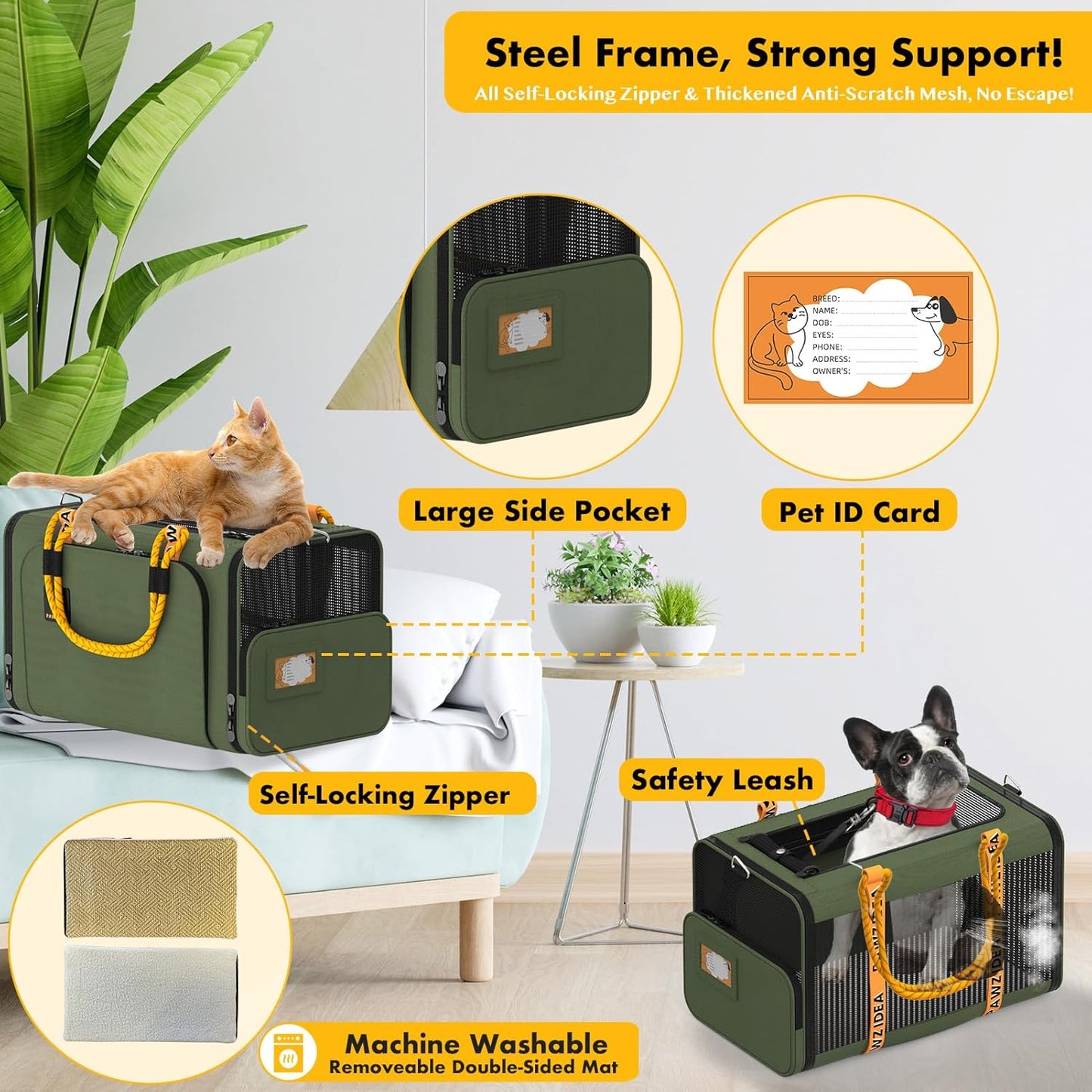 PAWZIDEA Expandable Pet Carrier with Wheels, 18"X11"X11" TSA Airline Approved Cat Carrier for 2 Cats Under Seat, Foldable Soft-Sided Dog Carrier for Small Dogs Rolling Travel Bag, Max Weight 18 lbs