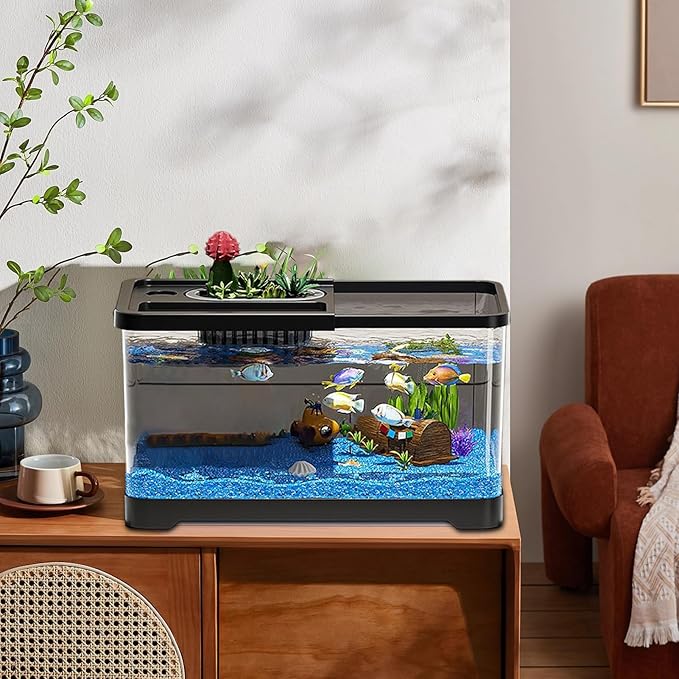 Fish Tank Starter Kit - Small Aquarium | Fish Tank Starter Kit With Filter And Light | Gallon Small Aquarium | Underwater Landscape Decoration, Compact Glass Aquariums Set For Den Living Room Dorm Kid
