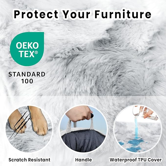 Calming Dog Couch Bed for Large Dogs, 41 x 37 inch Waterproof Removable Pet Mat Couch Cover for Furniture Protector, Non-Slip Fluffy Pelsbarn Dog Bed for Couch, Sofa, Outdoor - Tie-Dye Grey