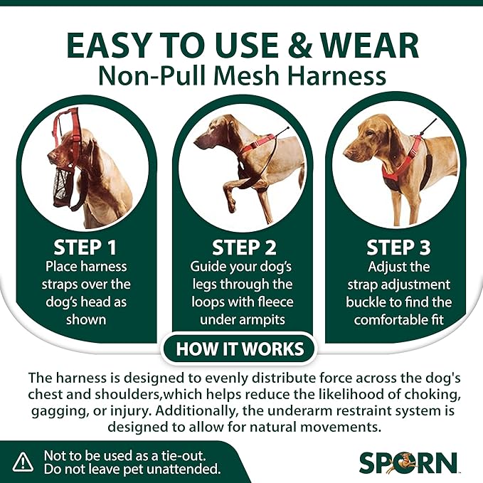 Sporn No Pull Dog Harness for Small-Sized Dogs - Red Mesh, Heavy Duty Nylon, Breathable, Lightweight, Adjustable, Padded, Soft & Easy, Anti-Pull & Anti-Rub Body Halter, Small Dog Harness for Puppies
