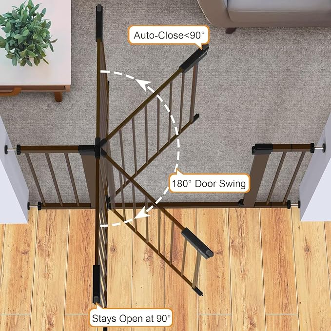 Cumbor 29.7-46" Baby Gate for Stairs, Mom's Choice Awards Winner-Auto Close Dog Gate for the House, Easy Install Pressure Mounted Pet Gates for Doorways, Easy Walk Thru Wide Safety Gate for Dog, Brown