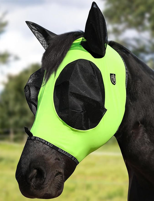 Harrison Howard Horse Fly Mask with Forelock Opening Stretch Breathable and Comfortable for Horses UV -Protection Fluorescent Yellow L