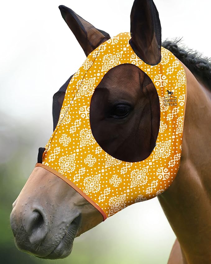 Harrison Howard Super Comfort Stretchy Fitting Horse Fly Mask with UV Protection Soft on Skin with Breathability Floral Retro M Cob