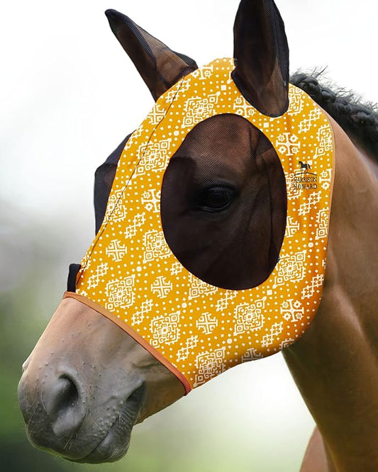 Harrison Howard Super Comfort Stretchy Fitting Horse Fly Mask with UV Protection Soft on Skin with Breathability Floral Retro M Cob