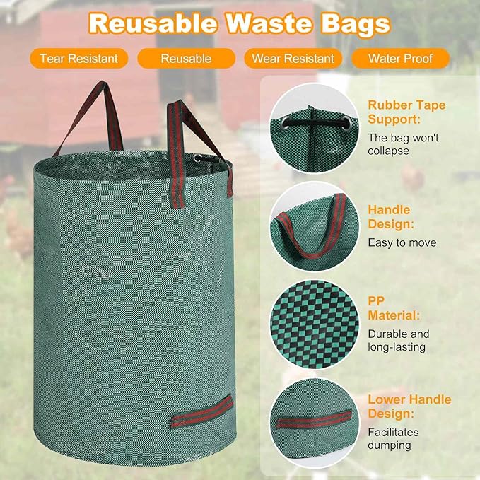 Chicken Poop Scooper Set - Adjustable Coop Scoop with Ergonomic Grip, Rake, Reusable Waste Bag & Gloves - Durable Sand Sifting Litter Shovel for Chicken Coops, Farms, Pet Waste