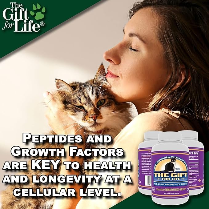 Feline Peptides, Peptides for Cats, Life Extending Cat Supplement, Immune Supplement, Joint Supplement, Skin and Coat Supplement for Cats, 60 Tablets