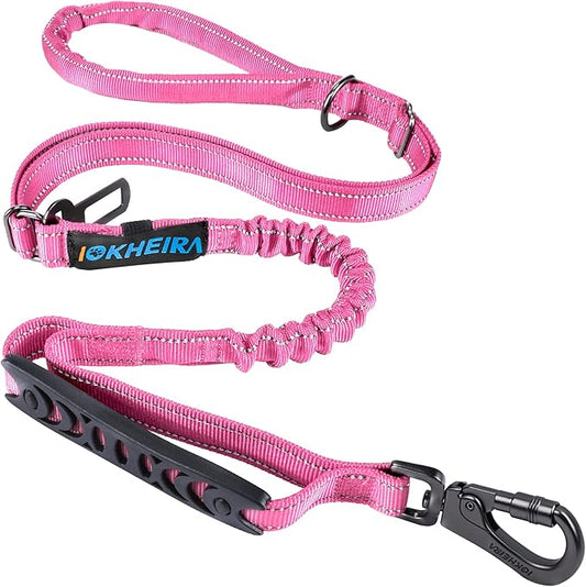 IOKHEIRA 6Ft /4Ft Dog Leash Rope for Large Dogs, Heavy Duty with Comfortable Padded Handle and Highly Reflective Threads,4-in-1 Multifunctional Dog Leashes with Car Seat Belt for Training (Pink)