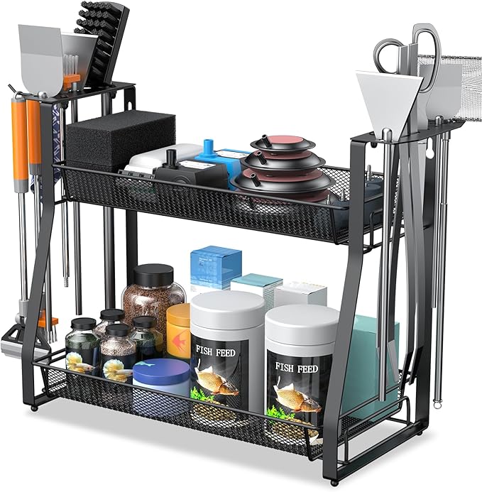 Pawfly Aquarium Tool Organizer, Detachable Metal Fish Tank Accessory Organizer, Aquascaping Tool Storage Rack for Terrariums, Shrimp Tanks & Planted Tanks, Fish Tank Maintenance Tool Holder Shelf